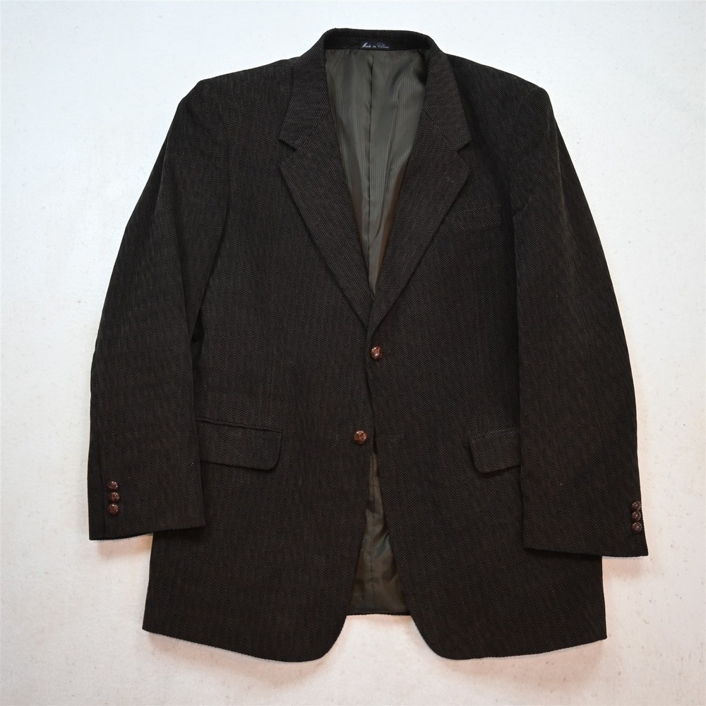 Monsieur‎ Adolfo 42L Brown Herringbone Corduroy Mens Blazer Jacket Sport Coat